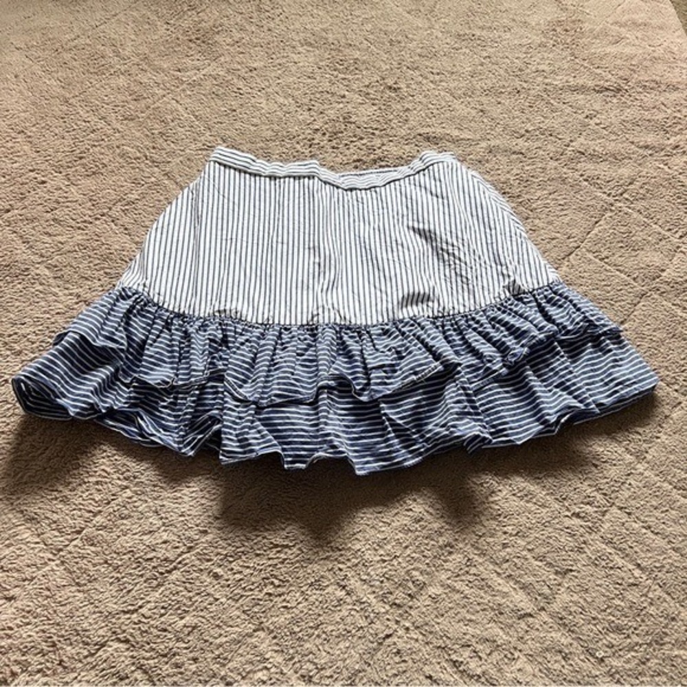 J. Crew Stretchy Stripe‎ Cotton Ruffle Skirt Preppy Minimalist Coastal Sz 12